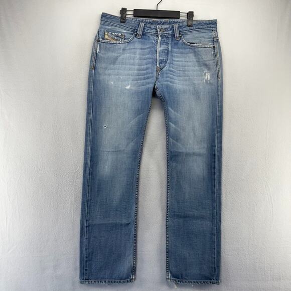 Diesel jeans mens 33 Fits 35x32 Blue Straight Whisker Viker Vintage y2k Whisker - Picture 2 of 15